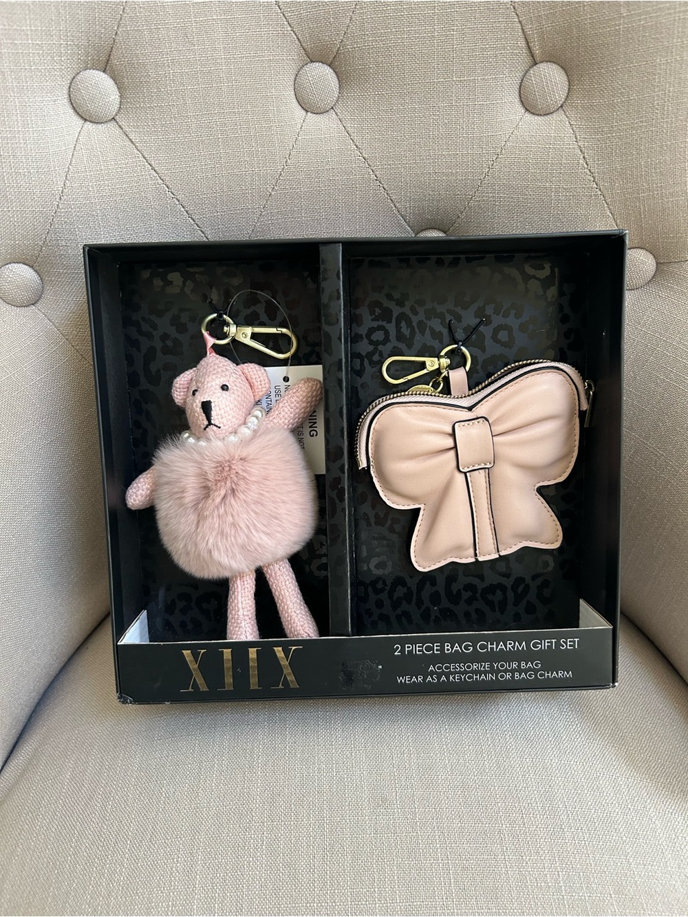 Pink Bear & Bow Bag Charm Set